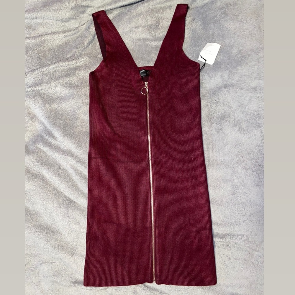 Burgundy Knit Zip Up Dress